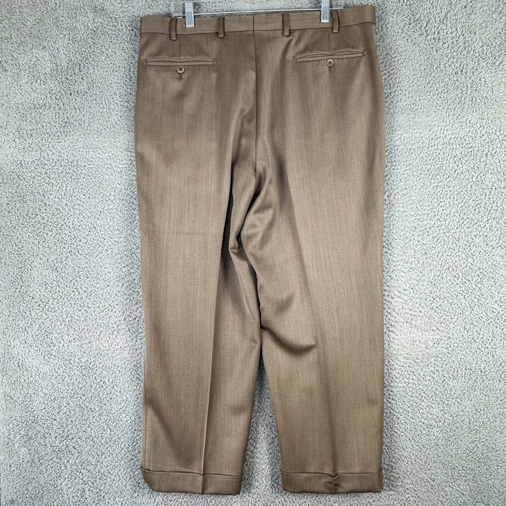 Zanella Bennett Dress Pants Mens 36x26 Brown Wool Pleated Cuffed Italy Office - Picture 4 of 12